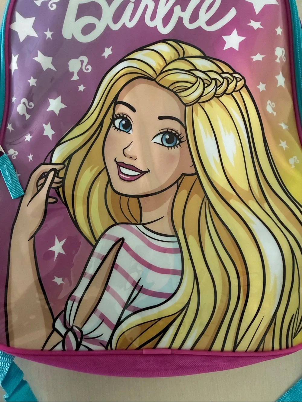 Barbie 15” Pink and Teal Gradient Graphic Backpack Zipper Adjustable Straps New